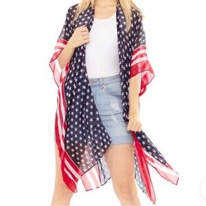 Mossimo Supply Co. Blue and White Star Pattern Kimono Red White Stripes Sheer